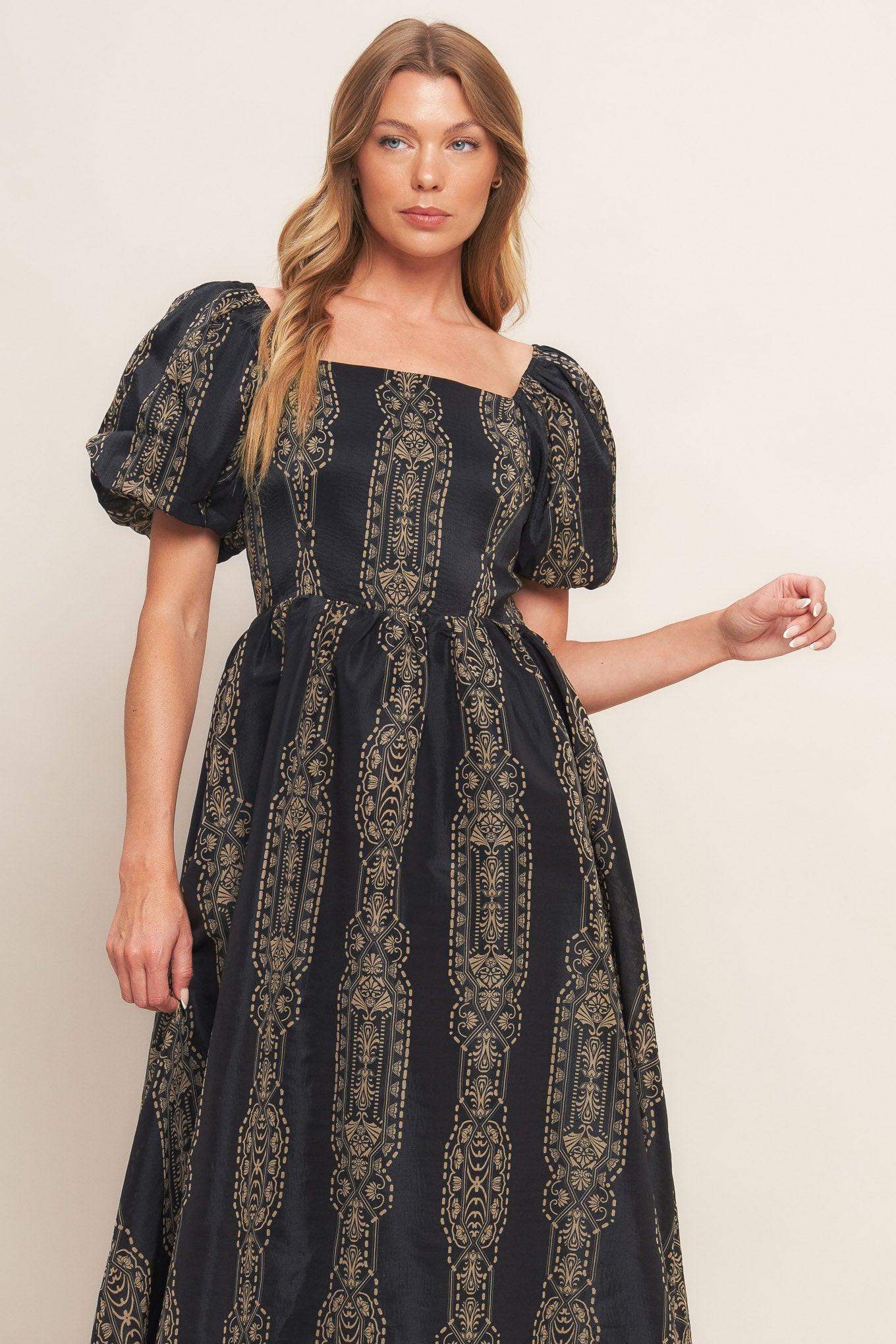 VINTAGE SQUARE WOVEN MIDI DRESS - Flying Tomato - Flyclothing LLC