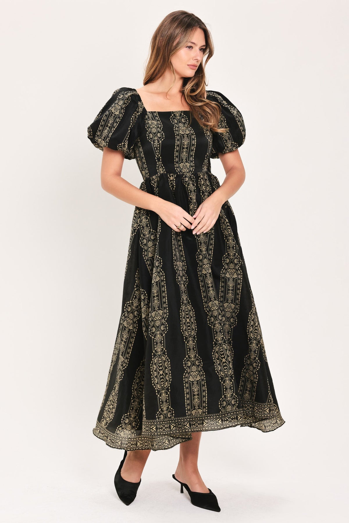 VINTAGE SQUARE WOVEN MIDI DRESS - Flying Tomato - Flyclothing LLC