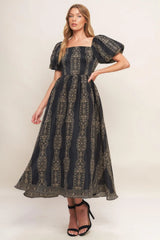 VINTAGE SQUARE WOVEN MIDI DRESS - Flying Tomato - Flyclothing LLC