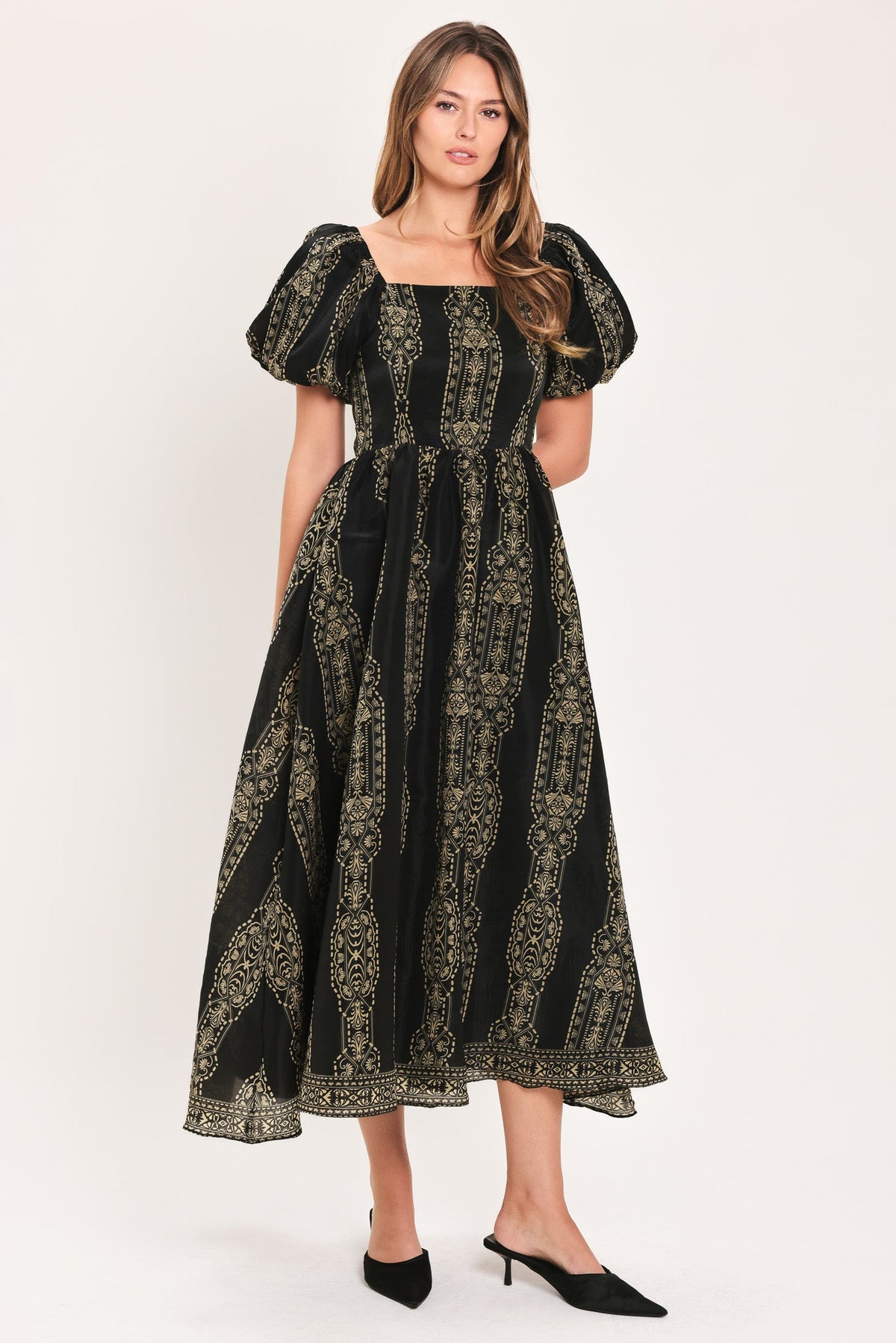 VINTAGE SQUARE WOVEN MIDI DRESS - Flying Tomato - Flyclothing LLC