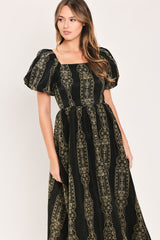 VINTAGE SQUARE WOVEN MIDI DRESS - Flying Tomato - Flyclothing LLC
