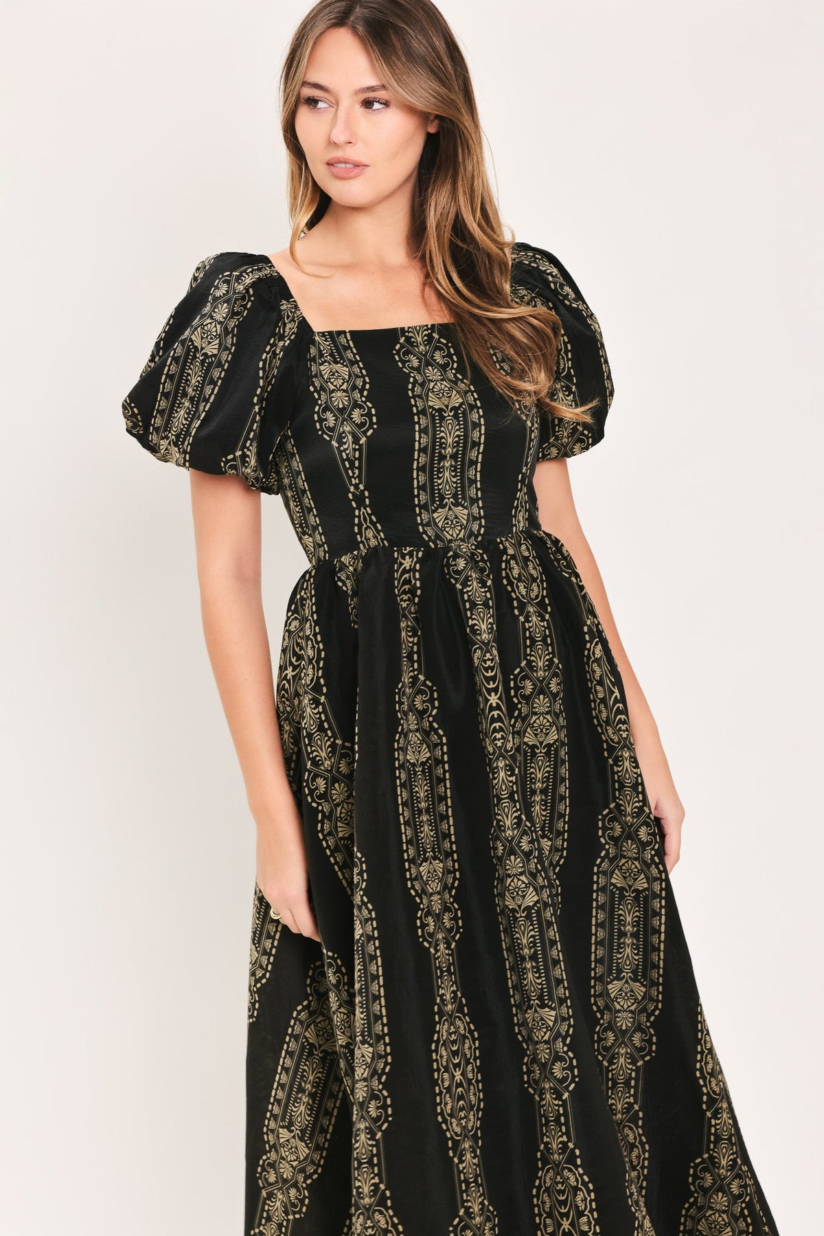 VINTAGE SQUARE WOVEN MIDI DRESS - Flying Tomato - Flyclothing LLC