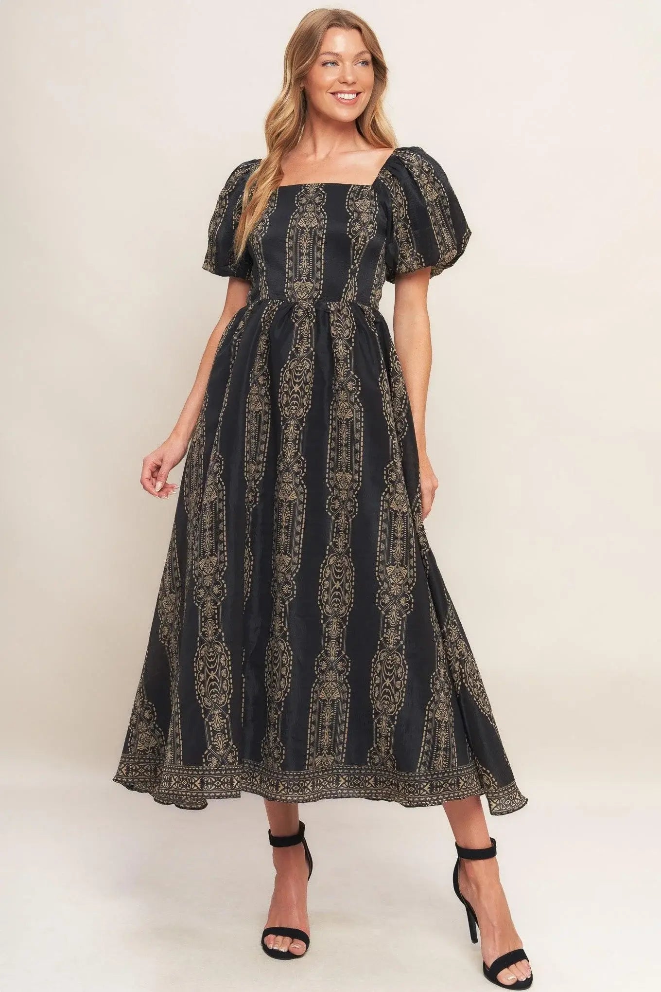 VINTAGE SQUARE WOVEN MIDI DRESS - Flying Tomato - Flyclothing LLC