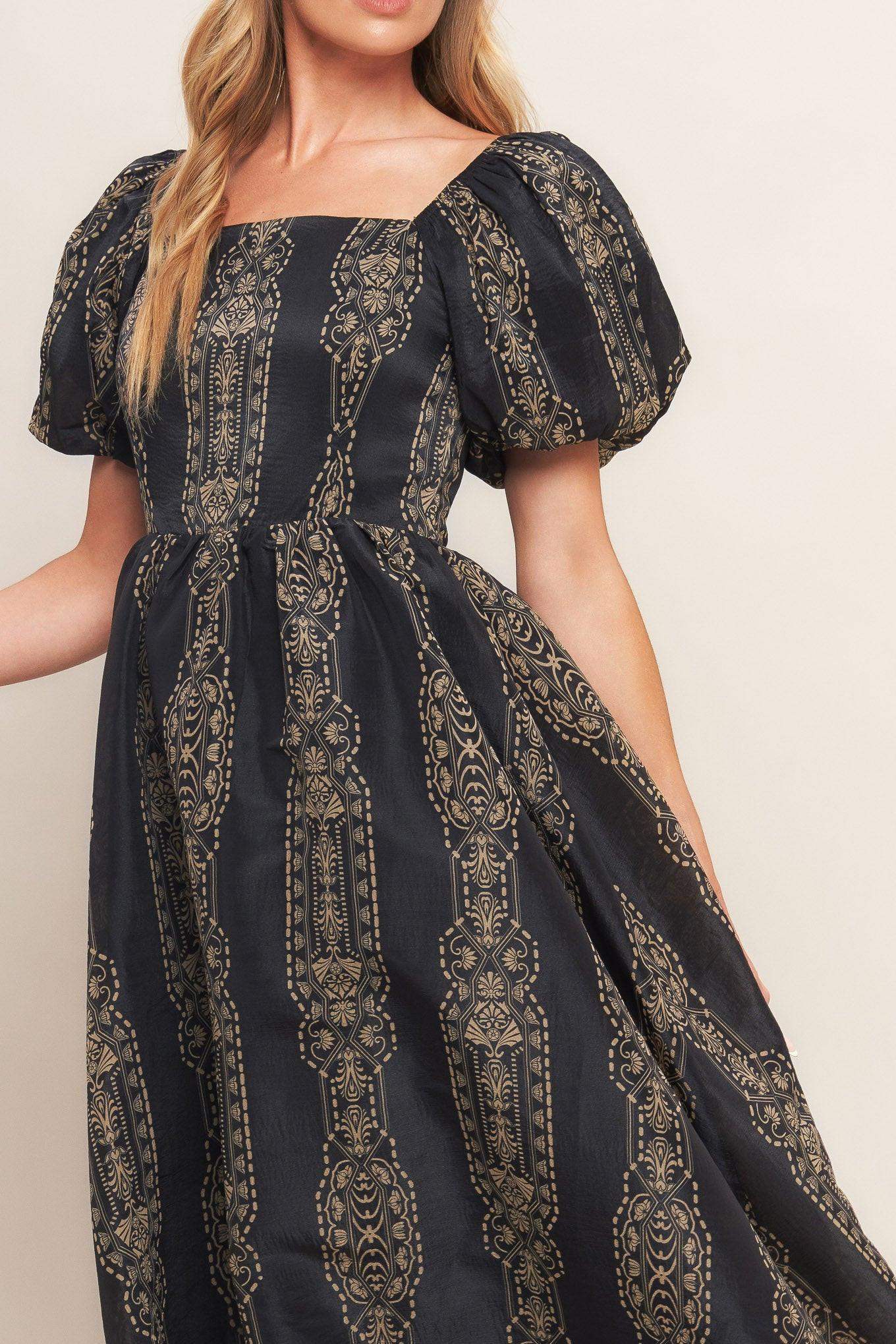 VINTAGE SQUARE WOVEN MIDI DRESS - Flying Tomato - Flyclothing LLC