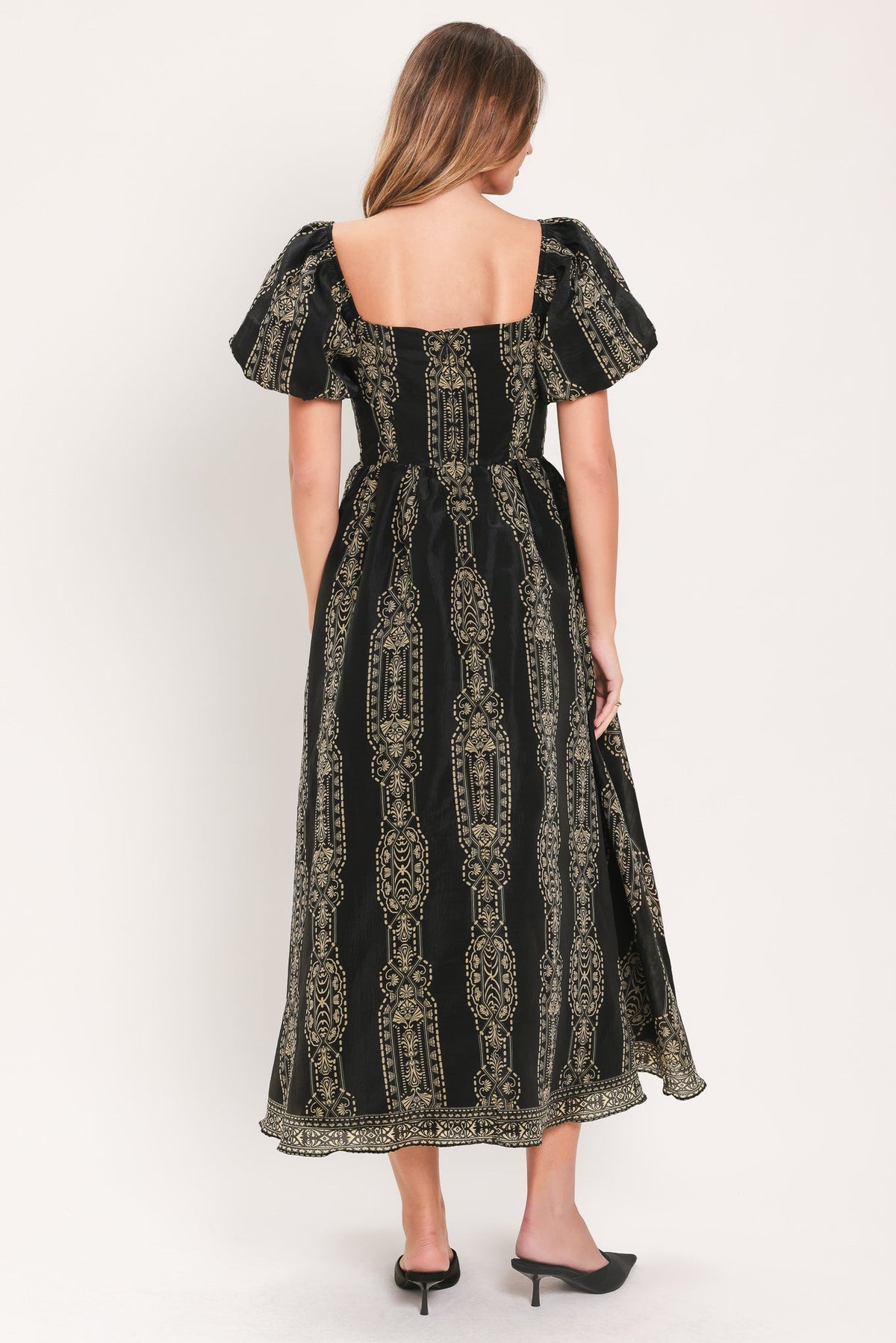 VINTAGE SQUARE WOVEN MIDI DRESS - Flying Tomato - Flyclothing LLC