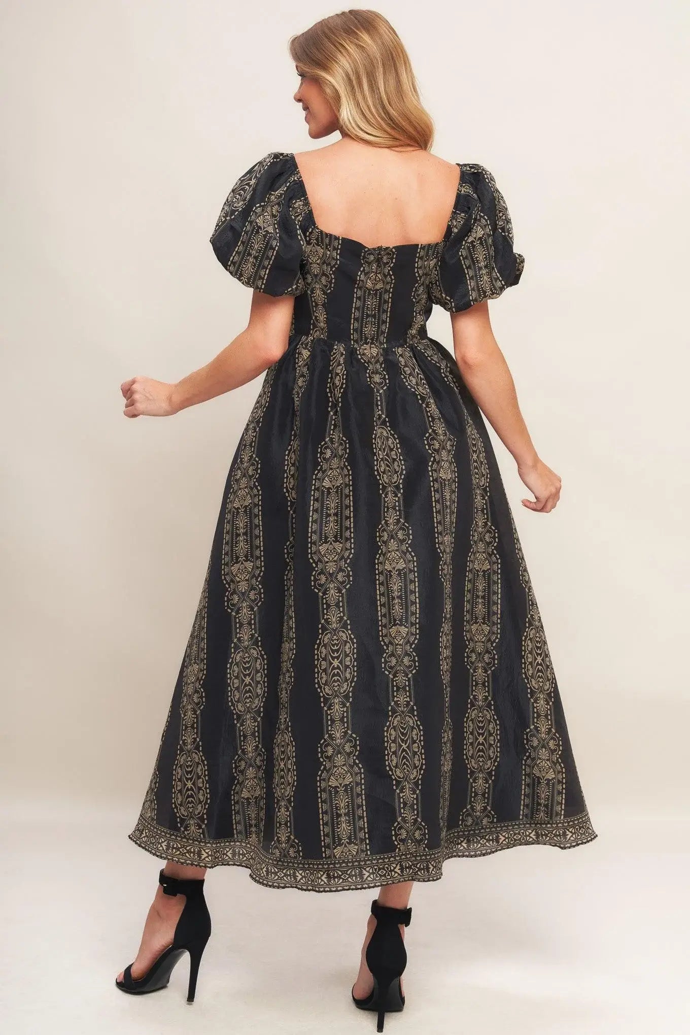 VINTAGE SQUARE WOVEN MIDI DRESS - Flying Tomato - Flyclothing LLC
