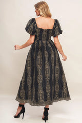 VINTAGE SQUARE WOVEN MIDI DRESS - Flying Tomato - Flyclothing LLC