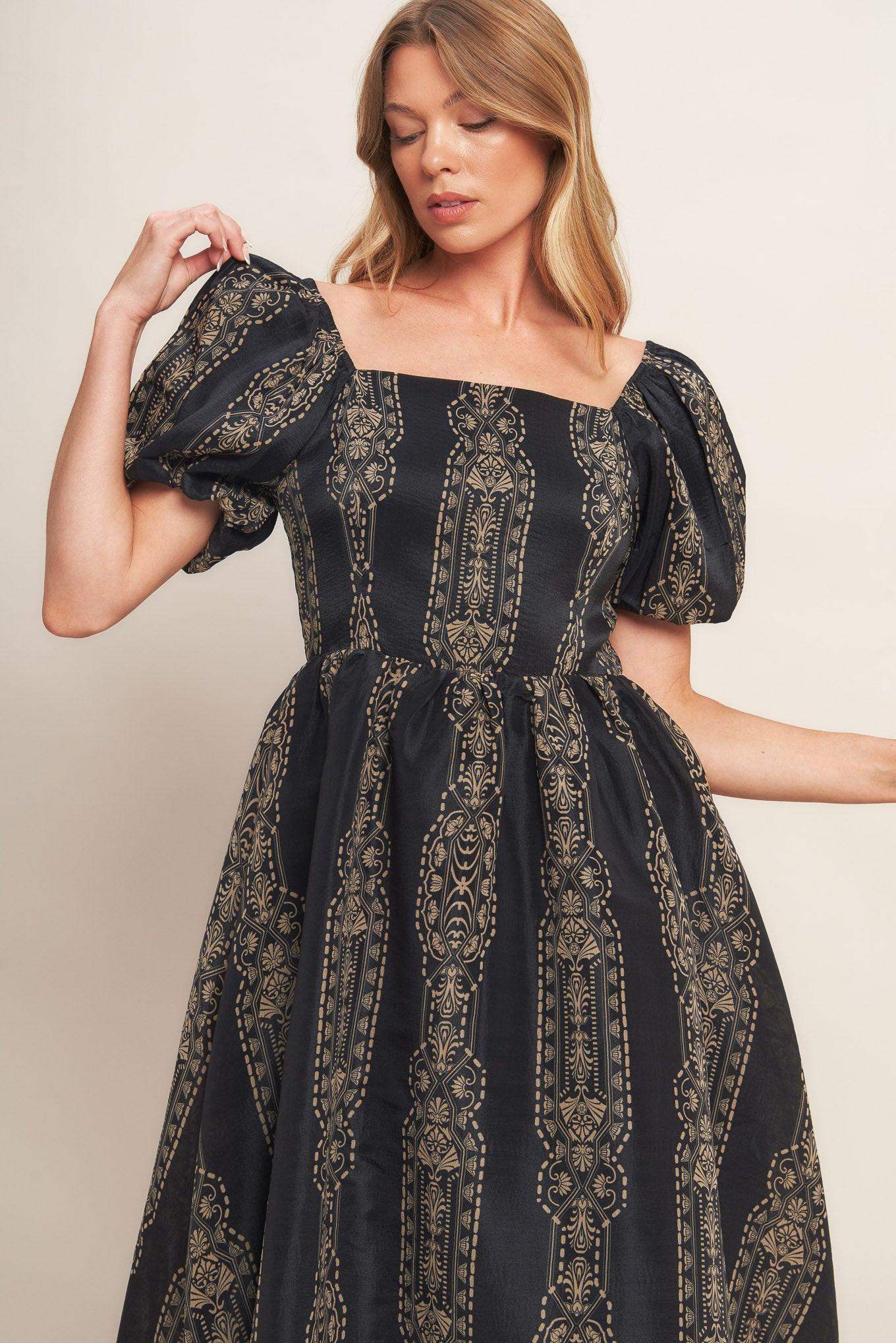 VINTAGE SQUARE WOVEN MIDI DRESS - Flying Tomato - Flyclothing LLC
