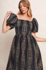 VINTAGE SQUARE WOVEN MIDI DRESS - Flying Tomato - Flyclothing LLC