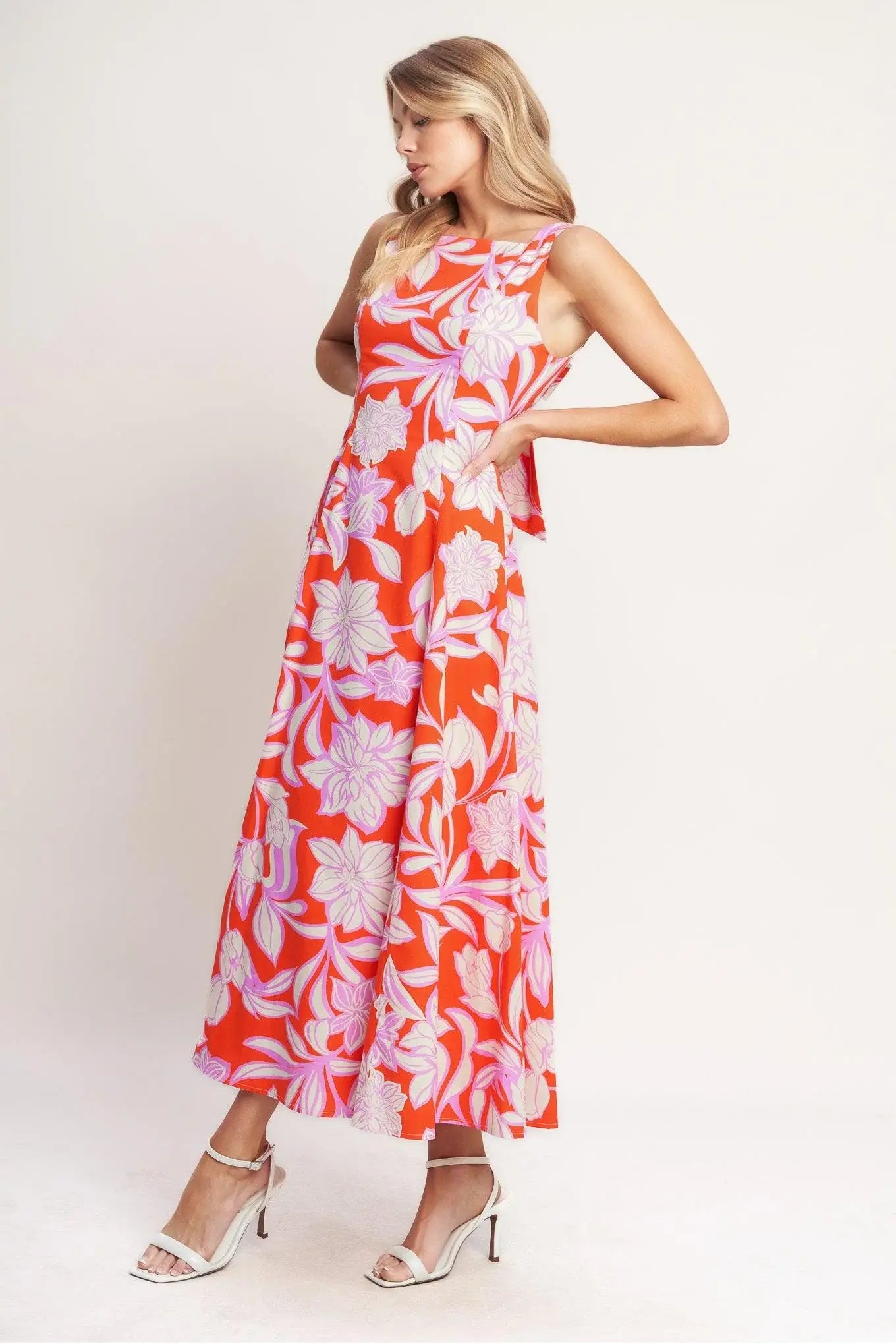 PALM ROMANCE WOVEN MIDI DRESS - Flying Tomato - Flyclothing LLC