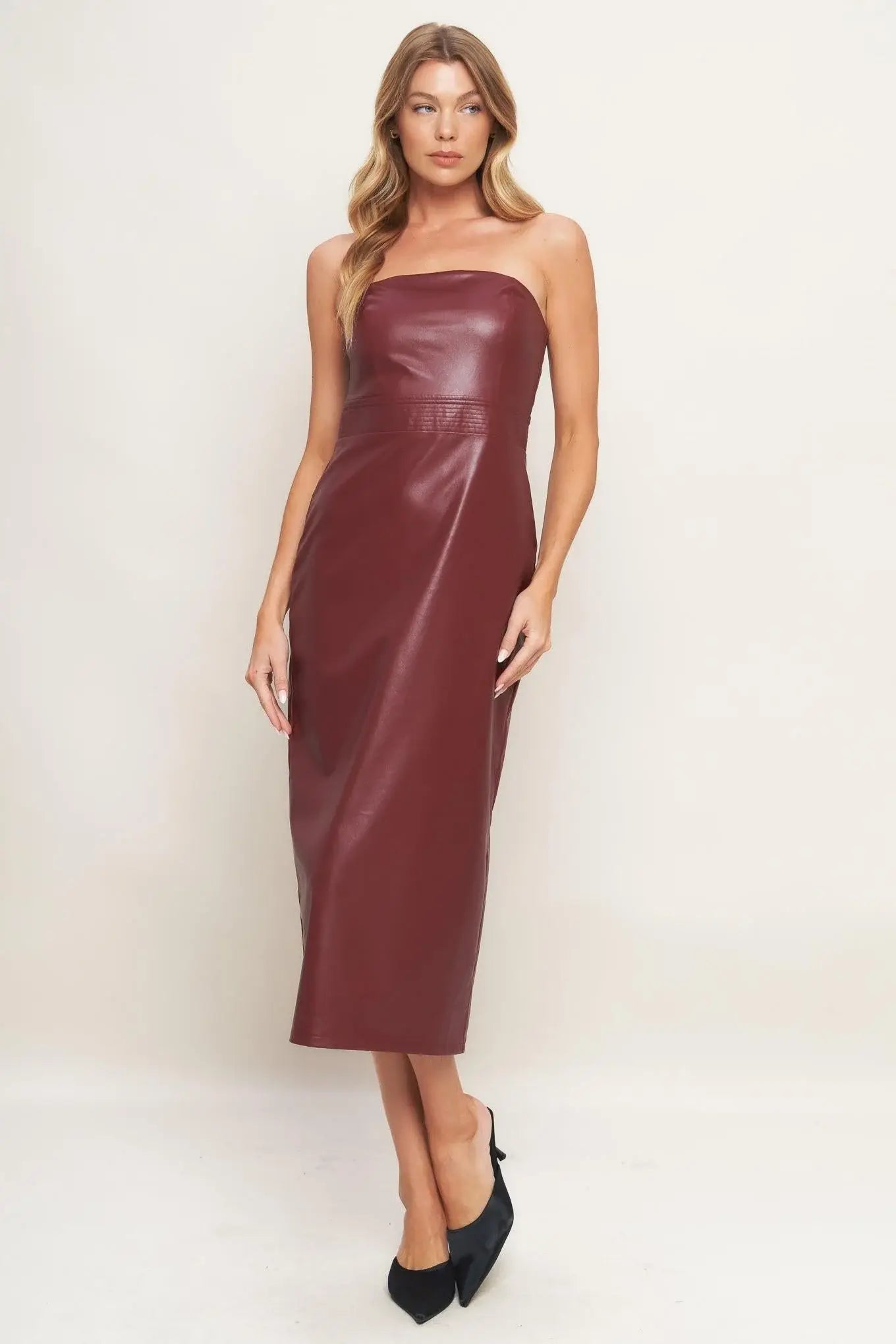 RUNWAY TREND FAUX LEATHER MIDI DRESS - Flying Tomato - Flyclothing LLC