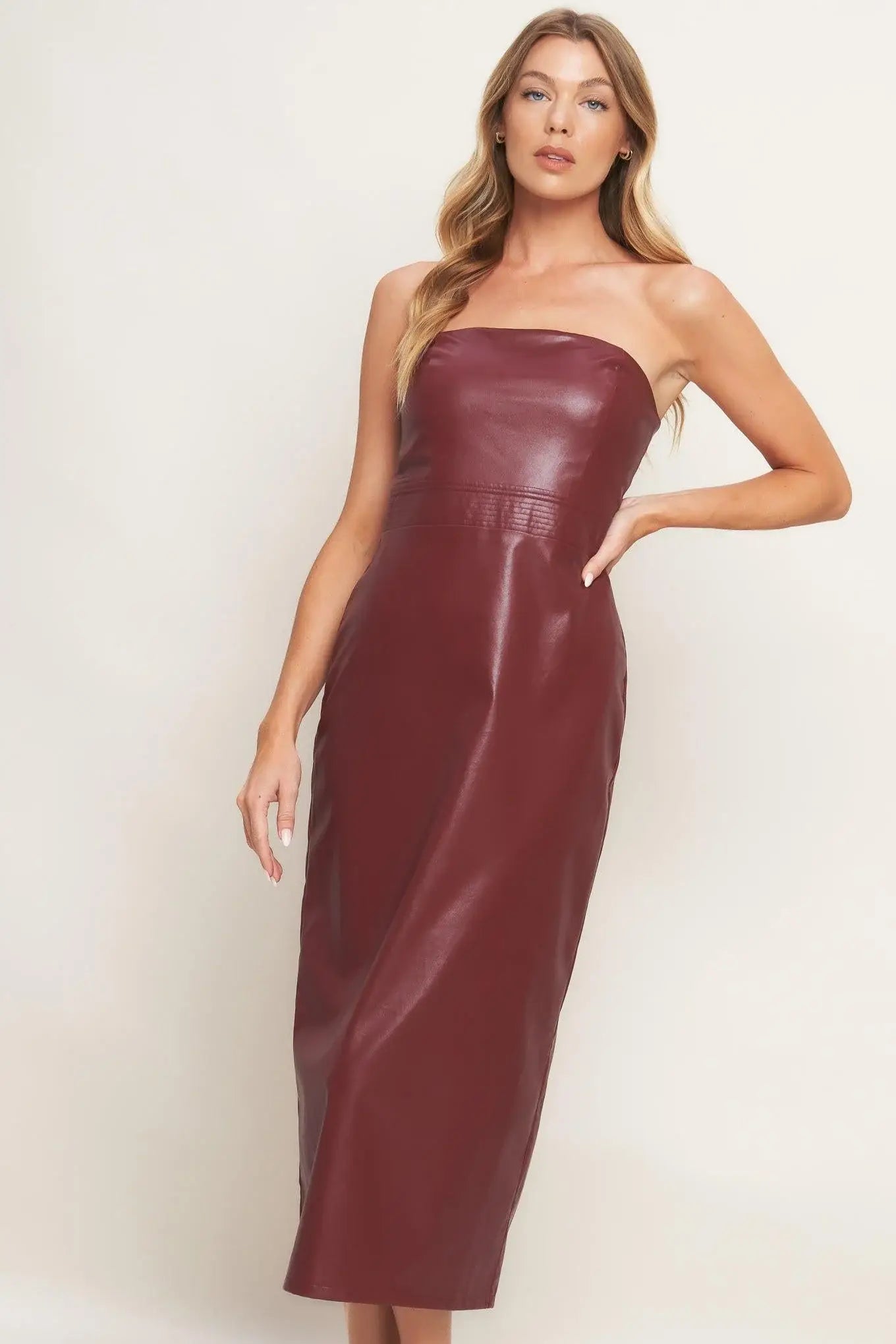 RUNWAY TREND FAUX LEATHER MIDI DRESS - Flying Tomato - Flyclothing LLC