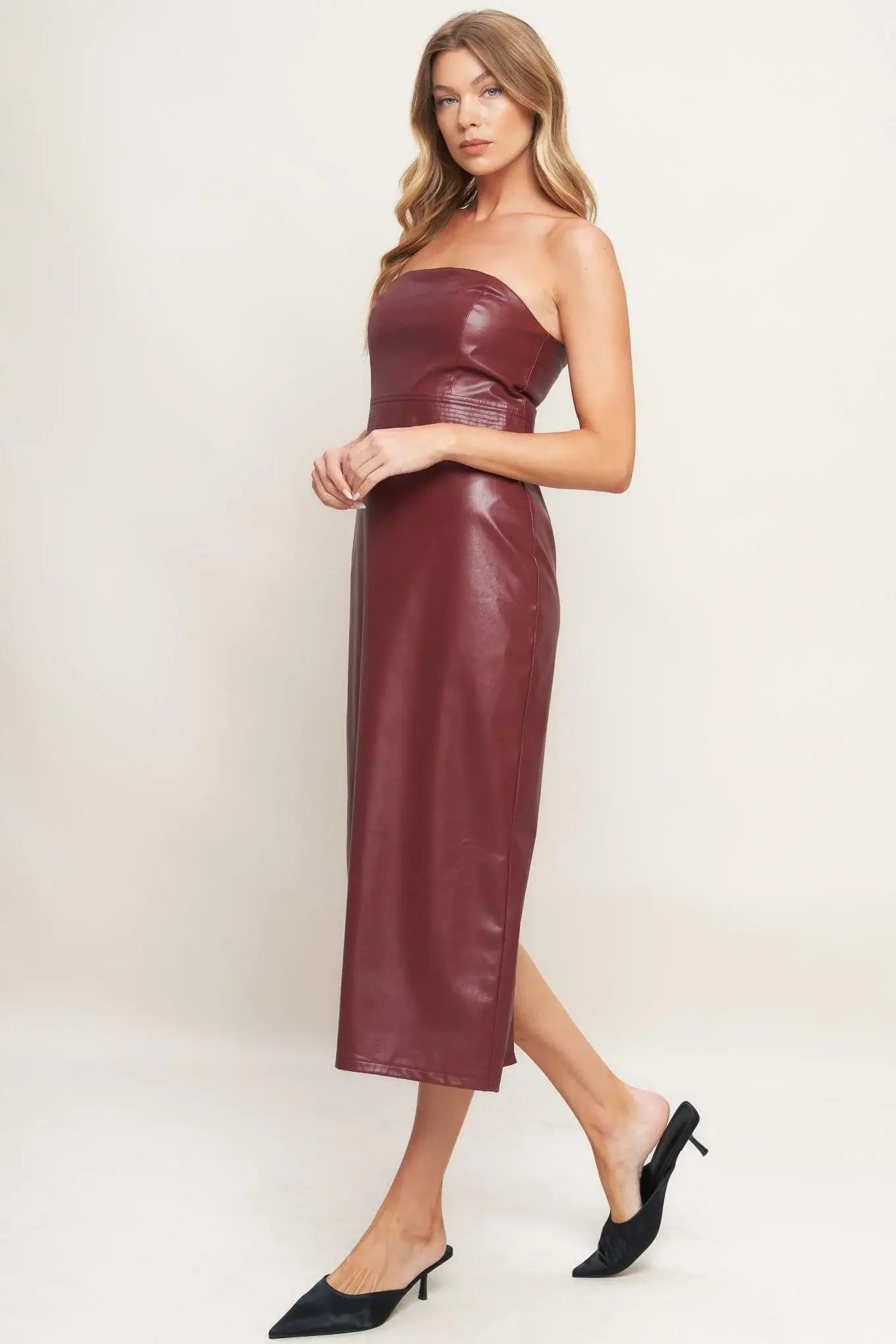 RUNWAY TREND FAUX LEATHER MIDI DRESS - Flying Tomato - Flyclothing LLC
