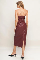 RUNWAY TREND FAUX LEATHER MIDI DRESS - Flying Tomato - Flyclothing LLC