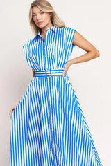 BISTRO STRIPE WOVEN MIDI DRESS - Flying Tomato - Flyclothing LLC