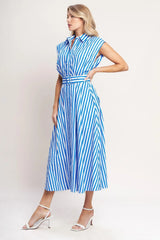 BISTRO STRIPE WOVEN MIDI DRESS - Flying Tomato - Flyclothing LLC