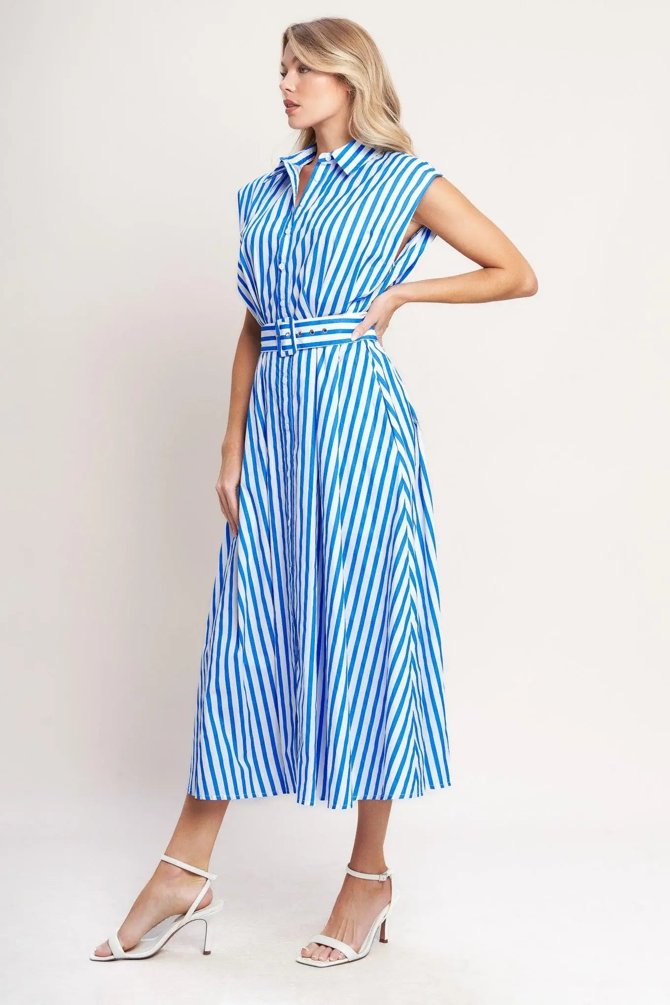 BISTRO STRIPE WOVEN MIDI DRESS - Flying Tomato - Flyclothing LLC