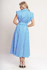 BISTRO STRIPE WOVEN MIDI DRESS - Flying Tomato - Flyclothing LLC