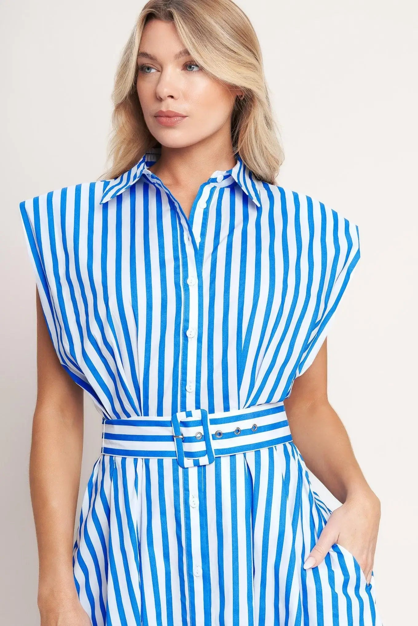 BISTRO STRIPE WOVEN MIDI DRESS - Flying Tomato - Flyclothing LLC