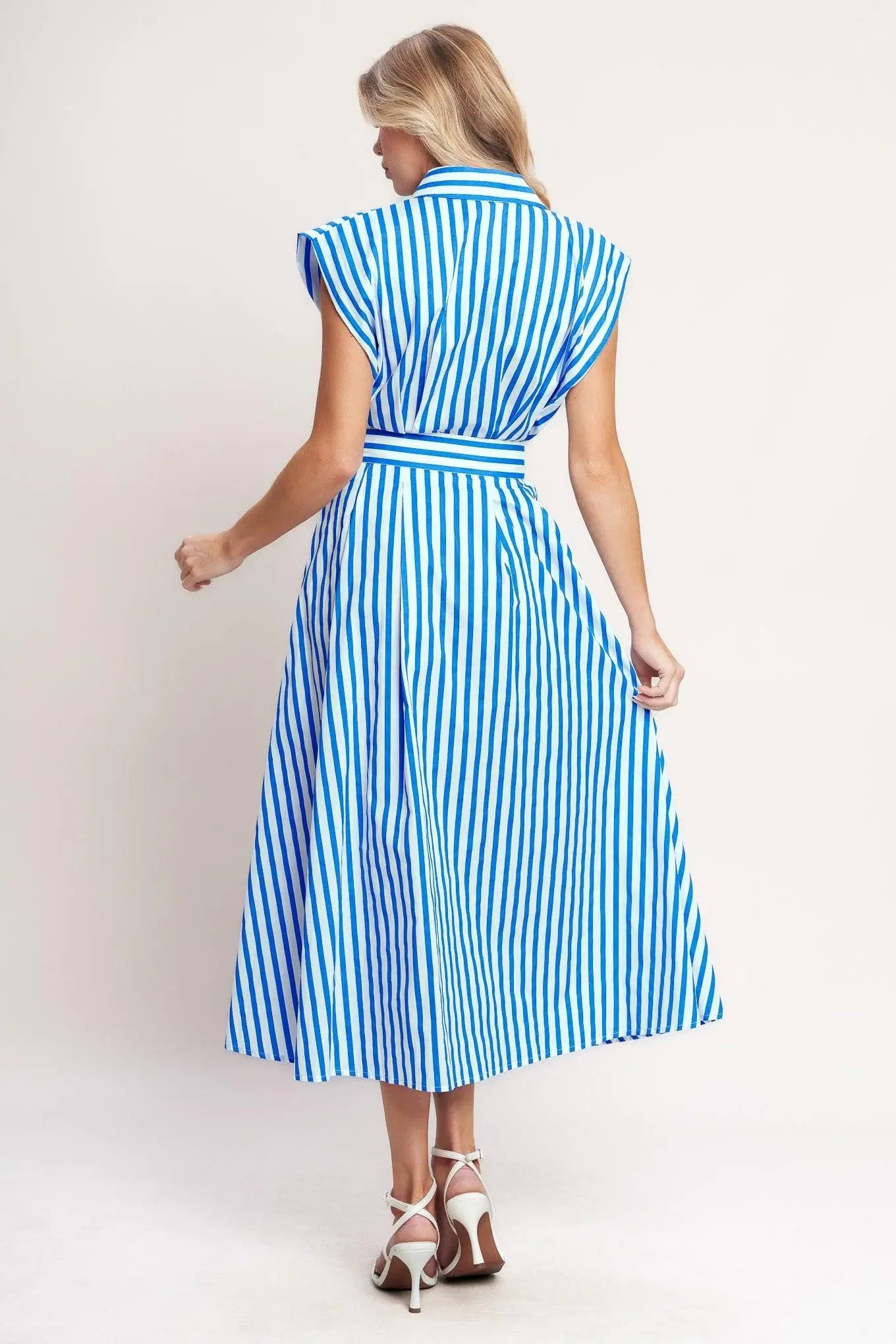 BISTRO STRIPE WOVEN MIDI DRESS - Flying Tomato - Flyclothing LLC