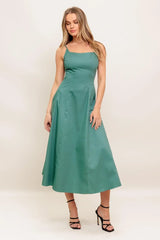 VERDE ELEGANTE WOVEN MIDI DRESS - Flying Tomato - Flyclothing LLC
