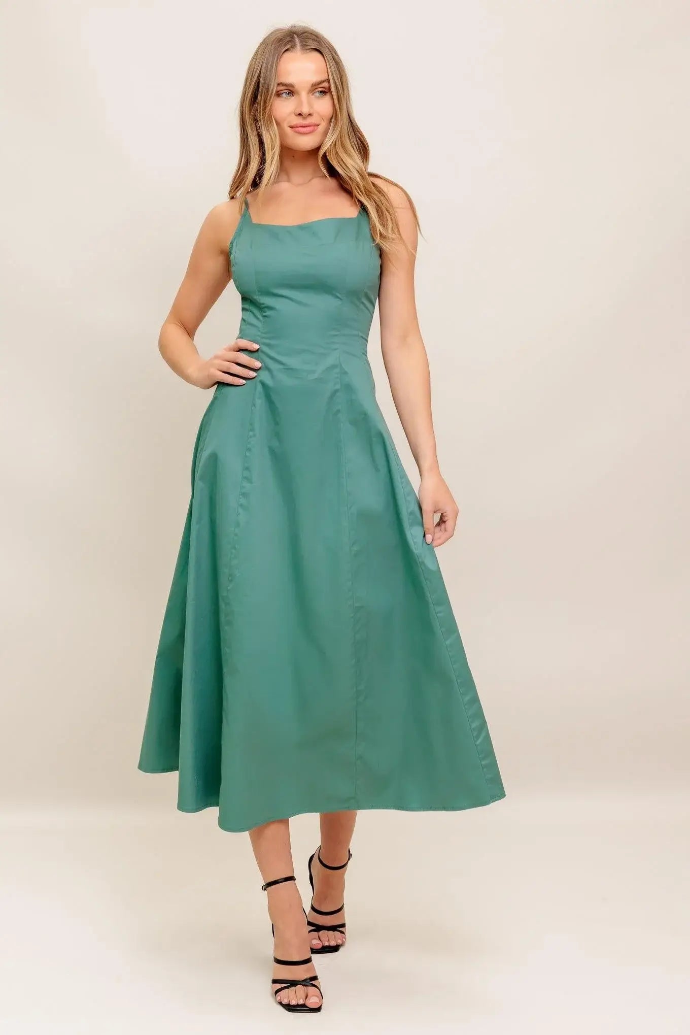 VERDE ELEGANTE WOVEN MIDI DRESS - Flying Tomato - Flyclothing LLC