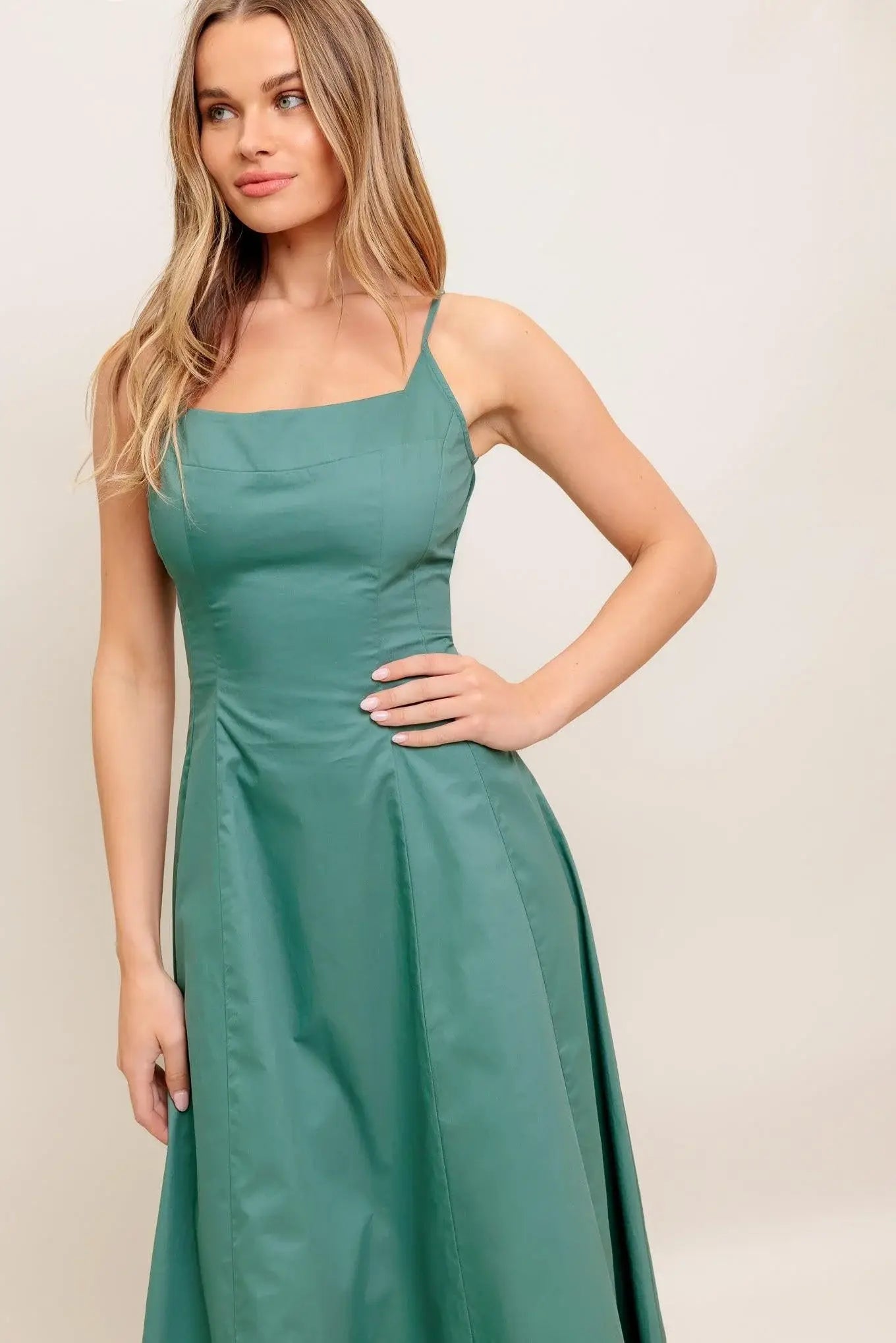 VERDE ELEGANTE WOVEN MIDI DRESS - Flying Tomato - Flyclothing LLC