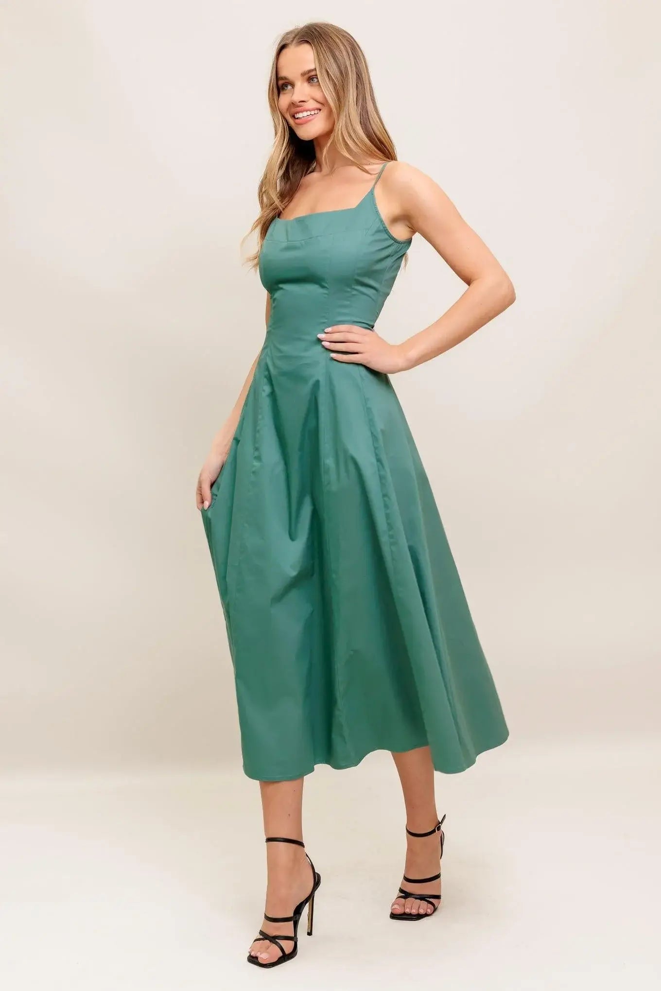 VERDE ELEGANTE WOVEN MIDI DRESS - Flying Tomato - Flyclothing LLC