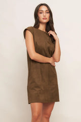 QUIET LUXURY EDGE FAUX SUEDE MIDI SHIFT DRESS - Flying Tomato - Flyclothing LLC