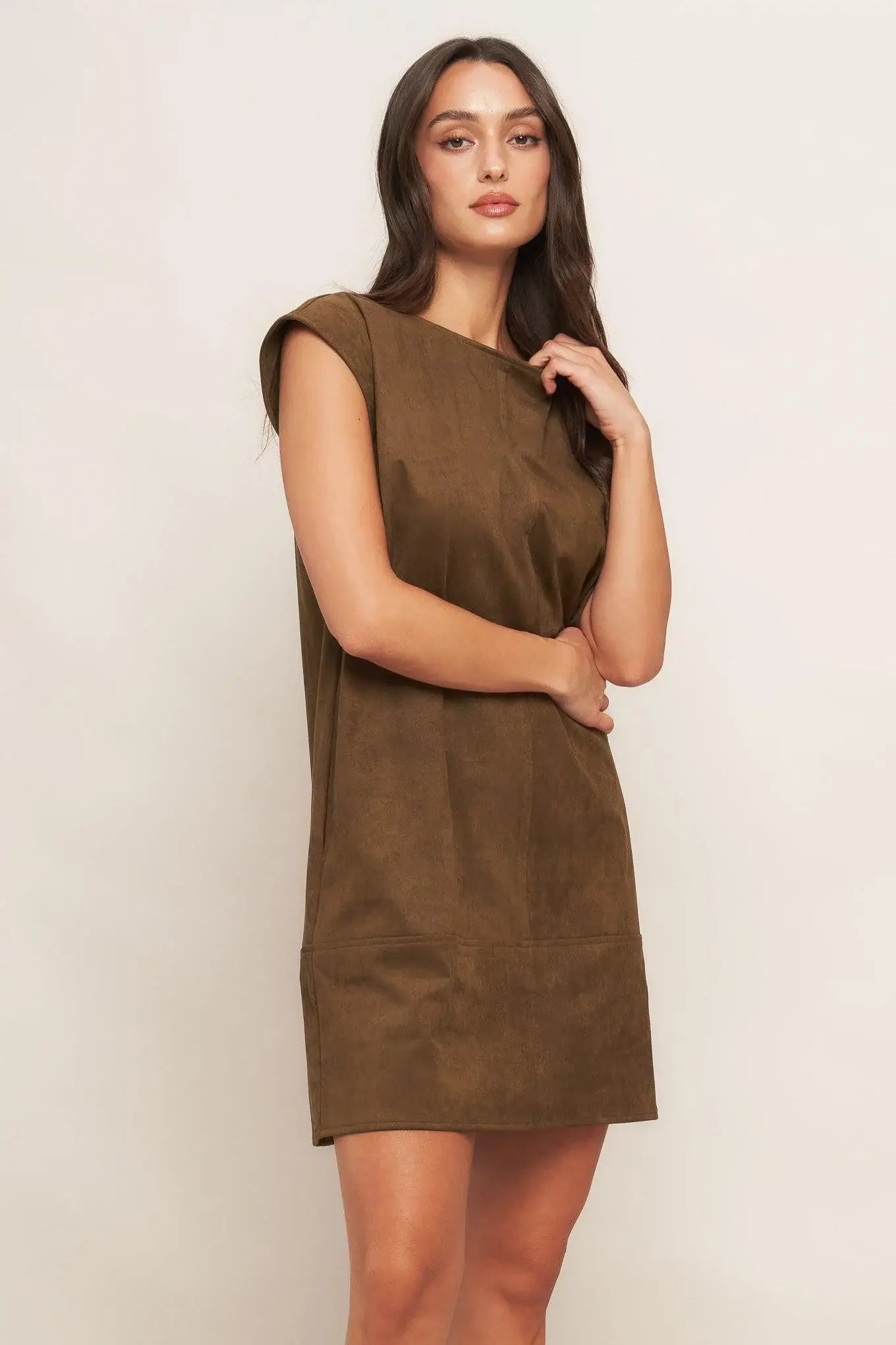 QUIET LUXURY EDGE FAUX SUEDE MIDI SHIFT DRESS - Flying Tomato - Flyclothing LLC