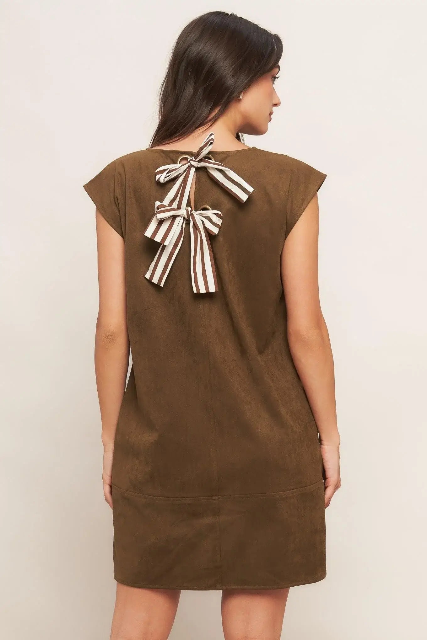 QUIET LUXURY EDGE FAUX SUEDE MIDI SHIFT DRESS - Flying Tomato - Flyclothing LLC