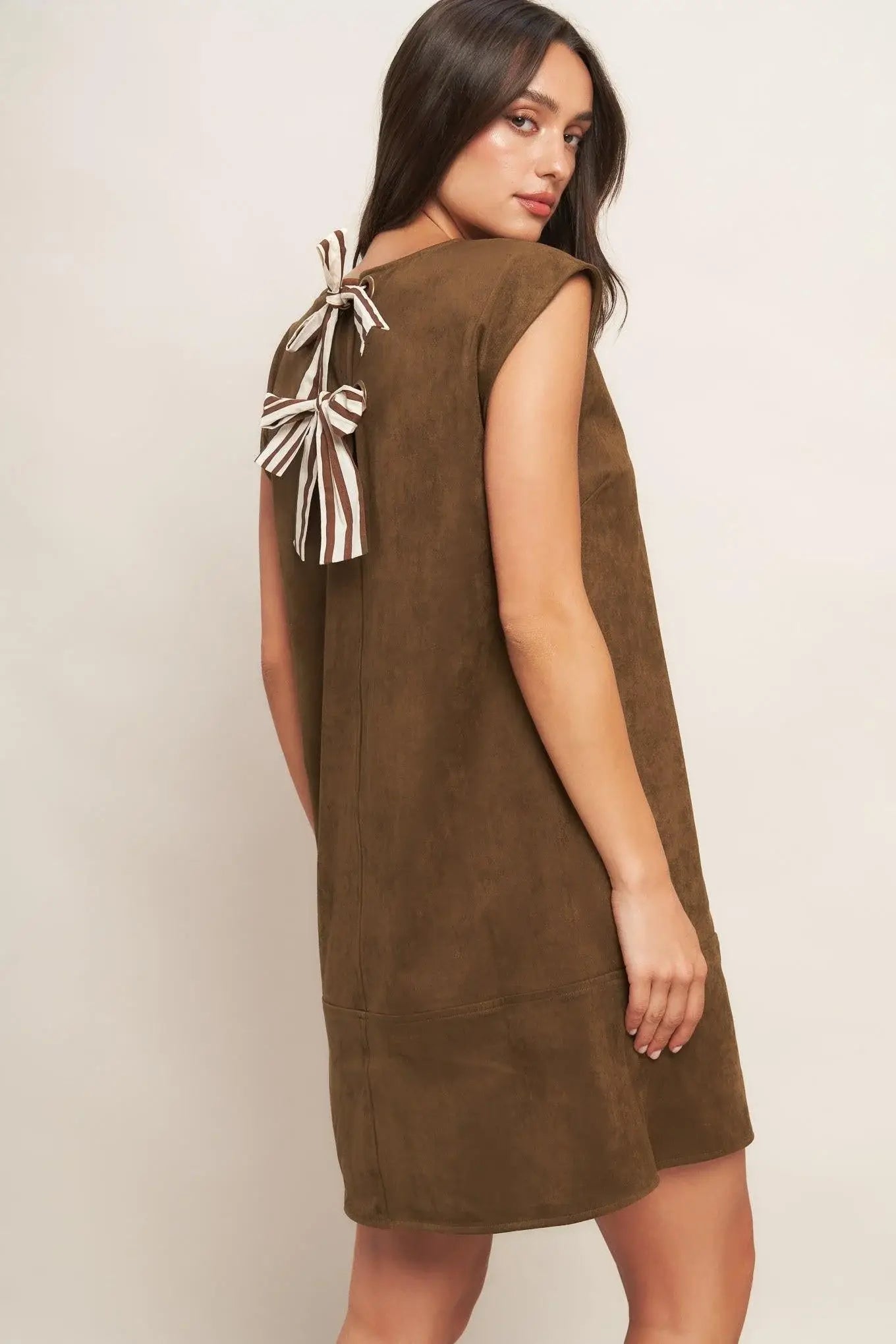 QUIET LUXURY EDGE FAUX SUEDE MIDI SHIFT DRESS - Flying Tomato - Flyclothing LLC