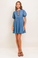 SUNSET GETAWAY DENIM MINI DRESS - Flying Tomato - Flyclothing LLC