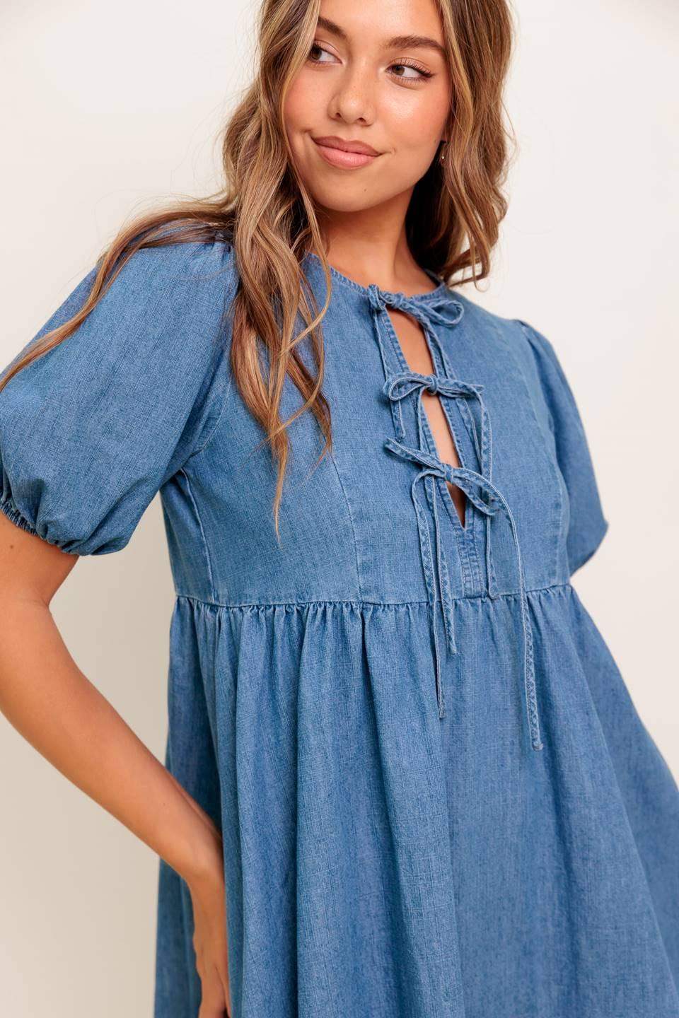 SUNSET GETAWAY DENIM MINI DRESS - Flying Tomato - Flyclothing LLC