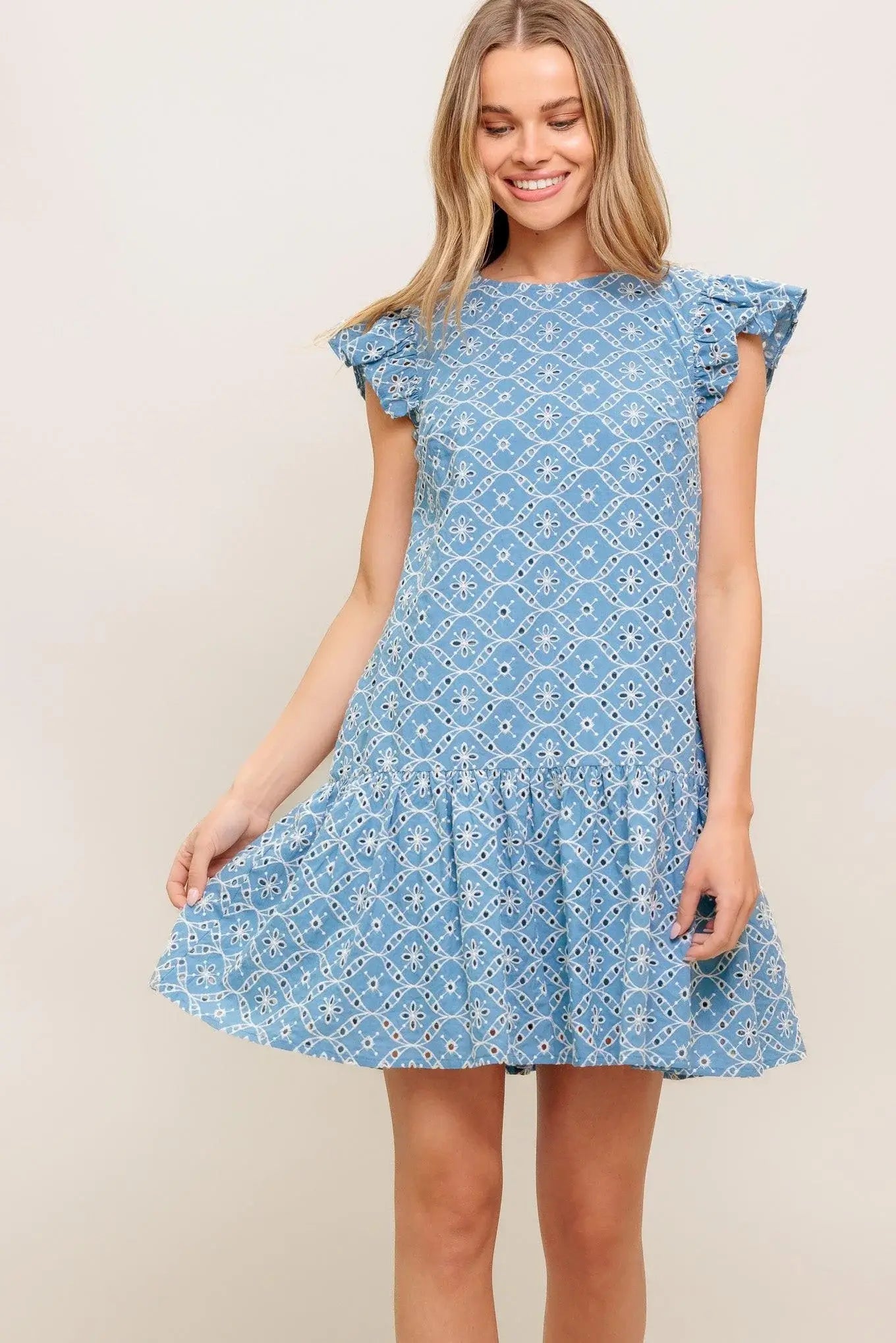 CUPCAKE SMILE WOVEN EYELET BABYDOLL DRESS - Flying Tomato - Flyclothing LLC