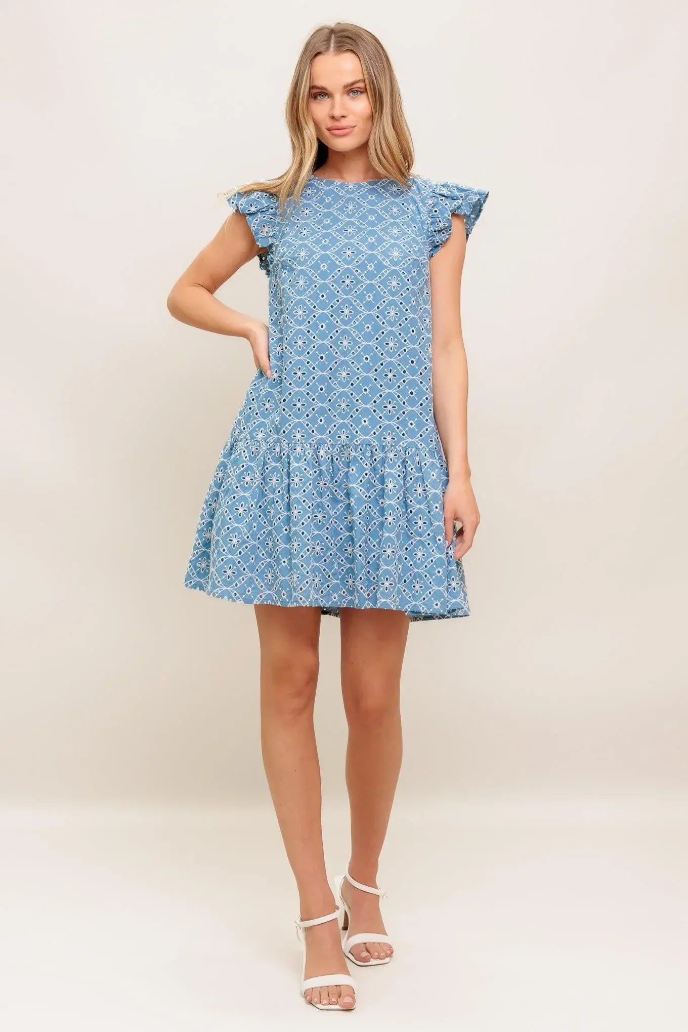 CUPCAKE SMILE WOVEN EYELET BABYDOLL DRESS - Flying Tomato - Flyclothing LLC