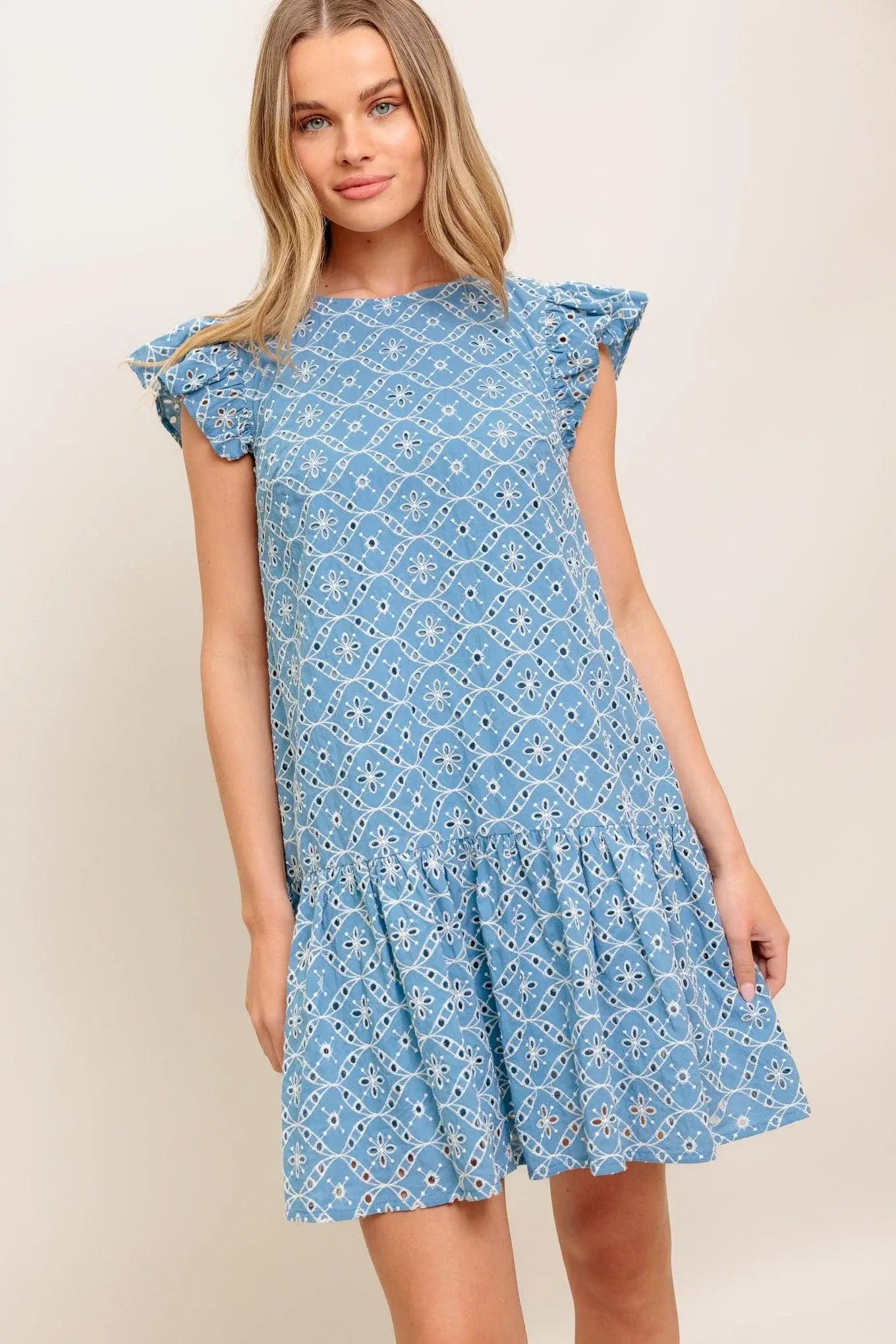 CUPCAKE SMILE WOVEN EYELET BABYDOLL DRESS - Flying Tomato - Flyclothing LLC