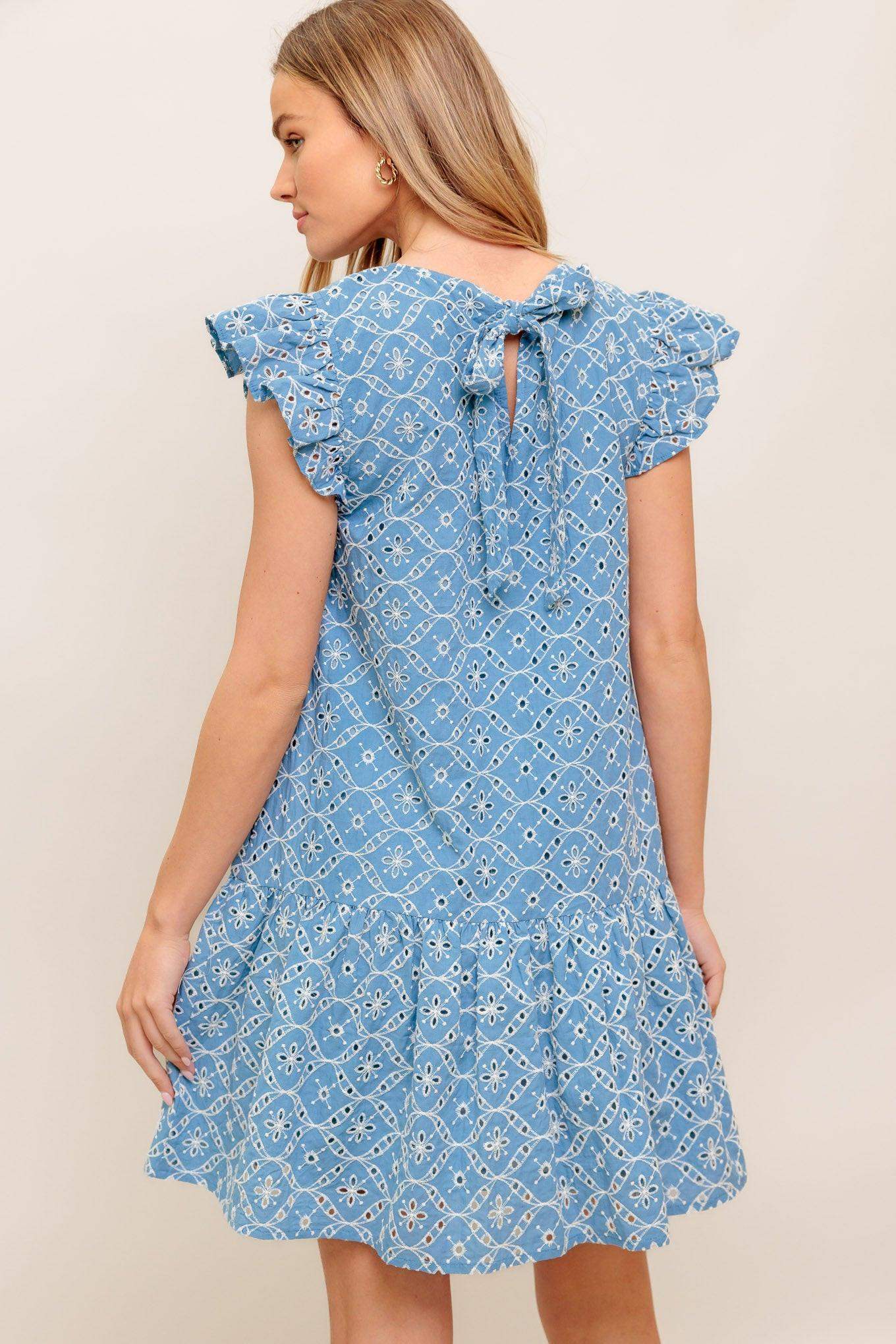 CUPCAKE SMILE WOVEN EYELET BABYDOLL DRESS - Flying Tomato - Flyclothing LLC