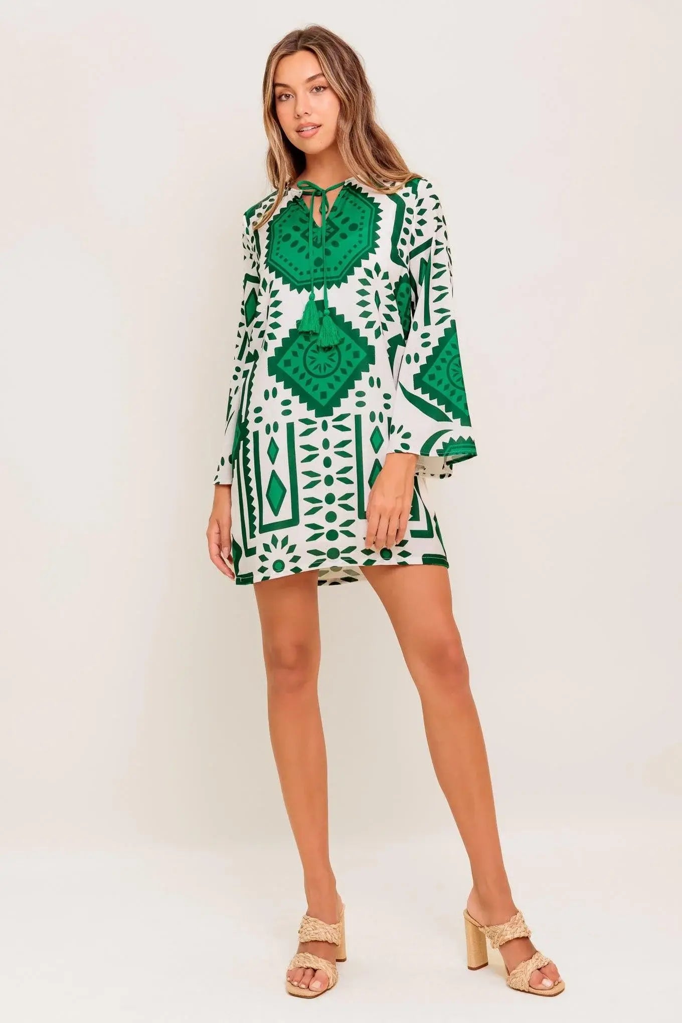 EMERALD TERRA TUNIC WOVEN MINI DRESS - Flying Tomato - Flyclothing LLC