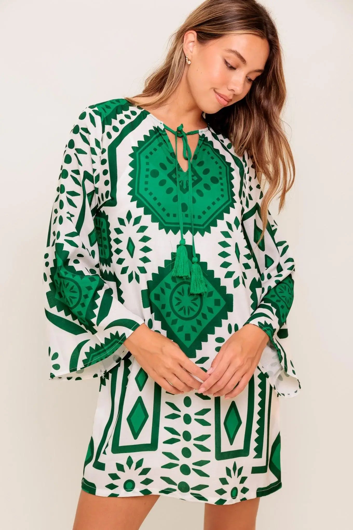 EMERALD TERRA TUNIC WOVEN MINI DRESS - Flying Tomato - Flyclothing LLC