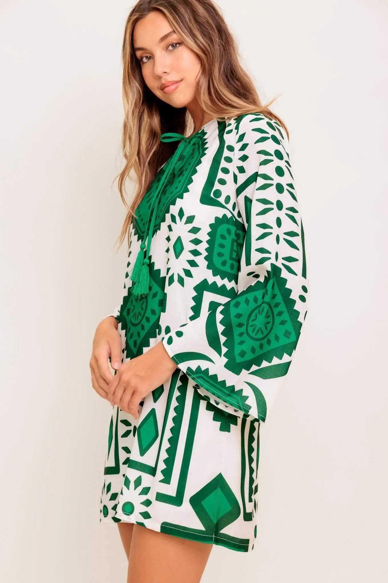 EMERALD TERRA TUNIC WOVEN MINI DRESS - Flying Tomato - Flyclothing LLC