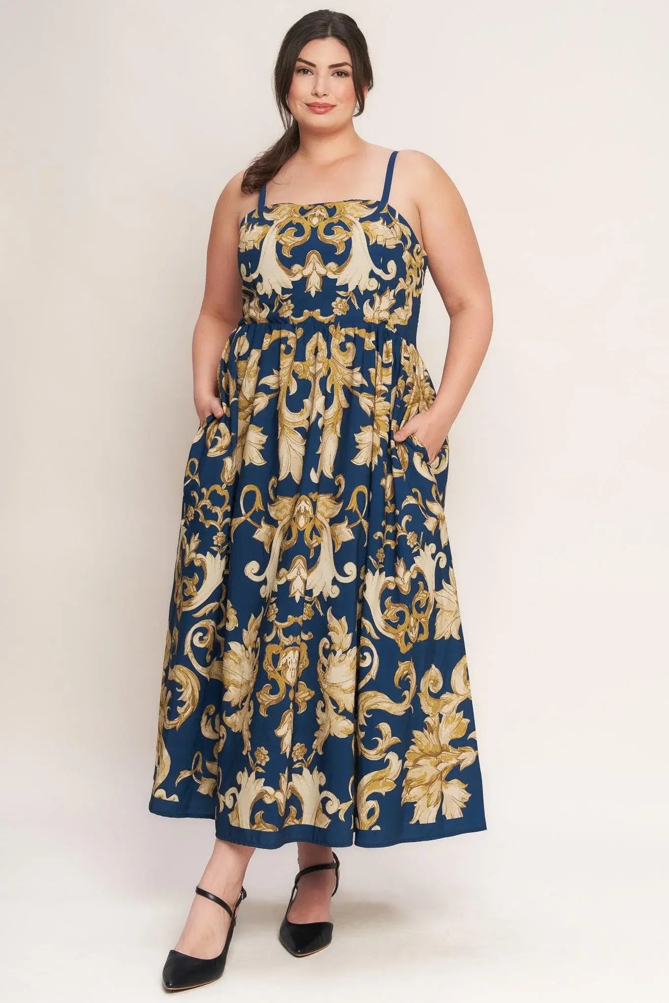 IMPERIAL BLOOM BLUE WOVEN MIDI DRESS - Flying Tomato - Flyclothing LLC