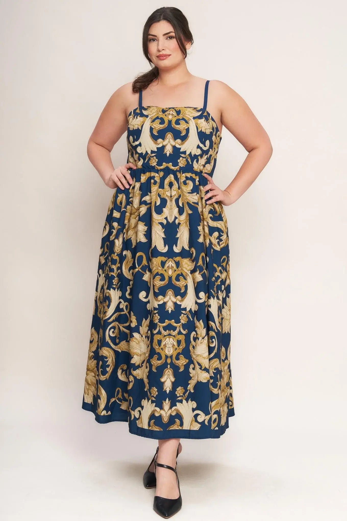 IMPERIAL BLOOM BLUE WOVEN MIDI DRESS - Flying Tomato - Flyclothing LLC