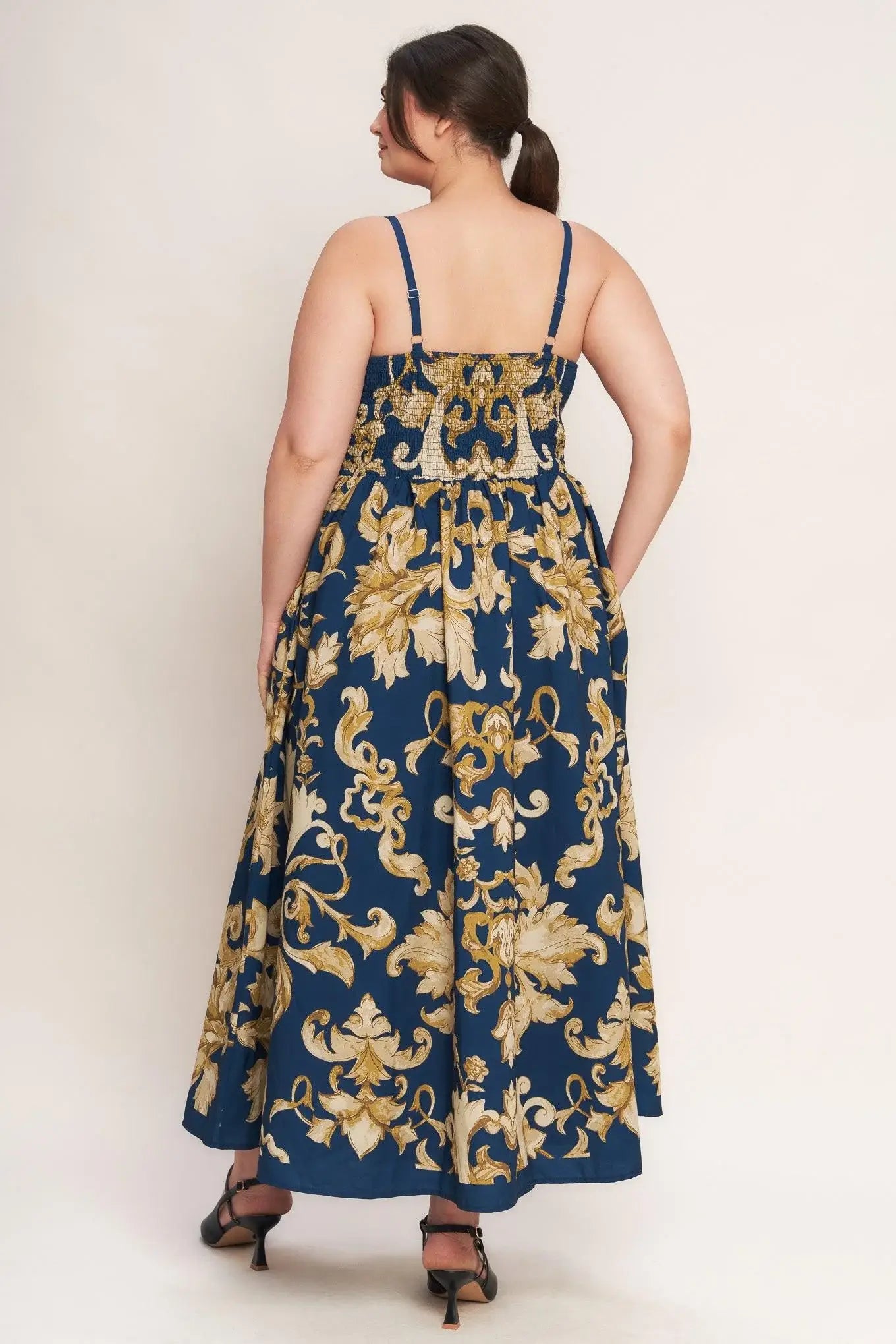 IMPERIAL BLOOM BLUE WOVEN MIDI DRESS - Flying Tomato - Flyclothing LLC