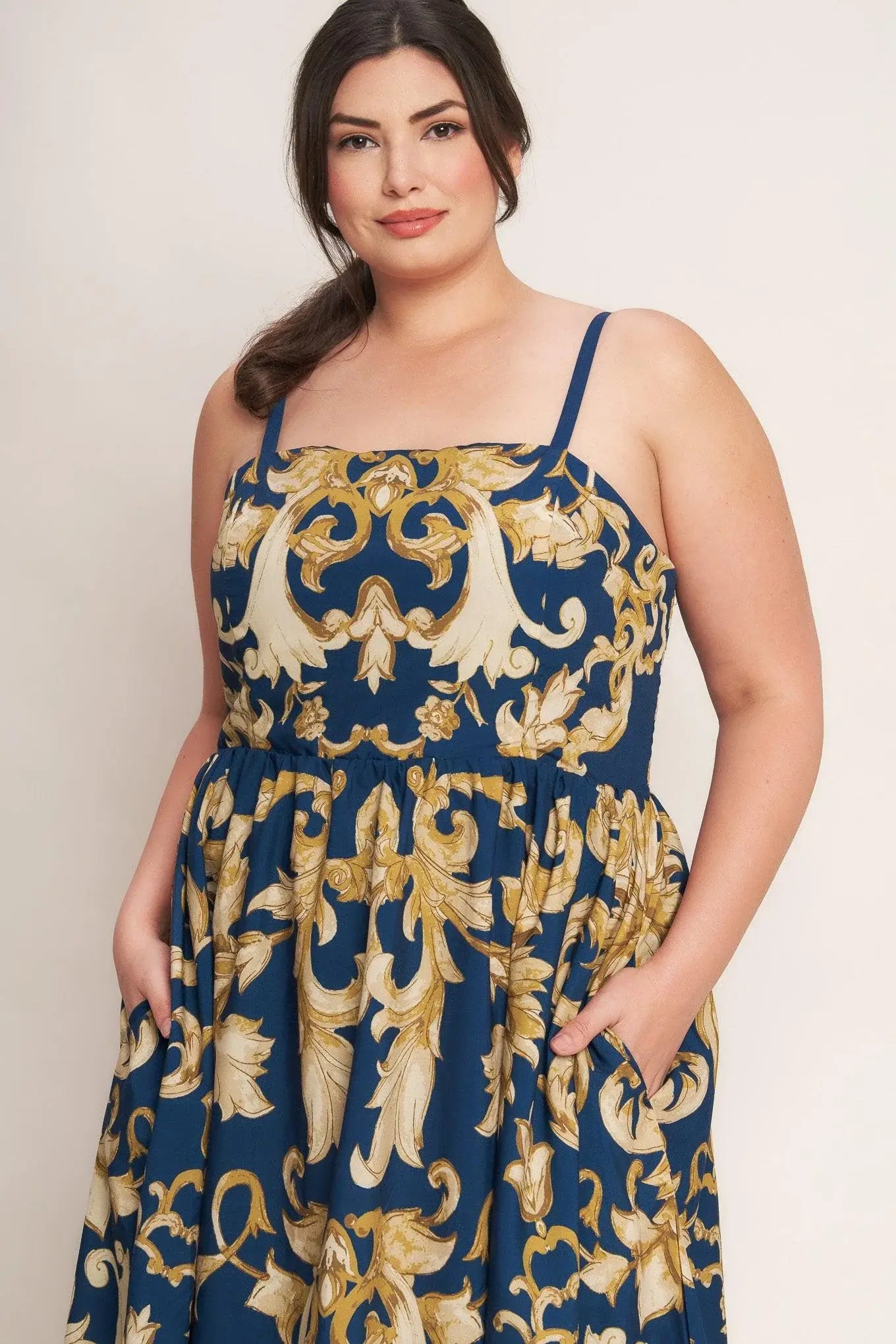 IMPERIAL BLOOM BLUE WOVEN MIDI DRESS - Flying Tomato - Flyclothing LLC