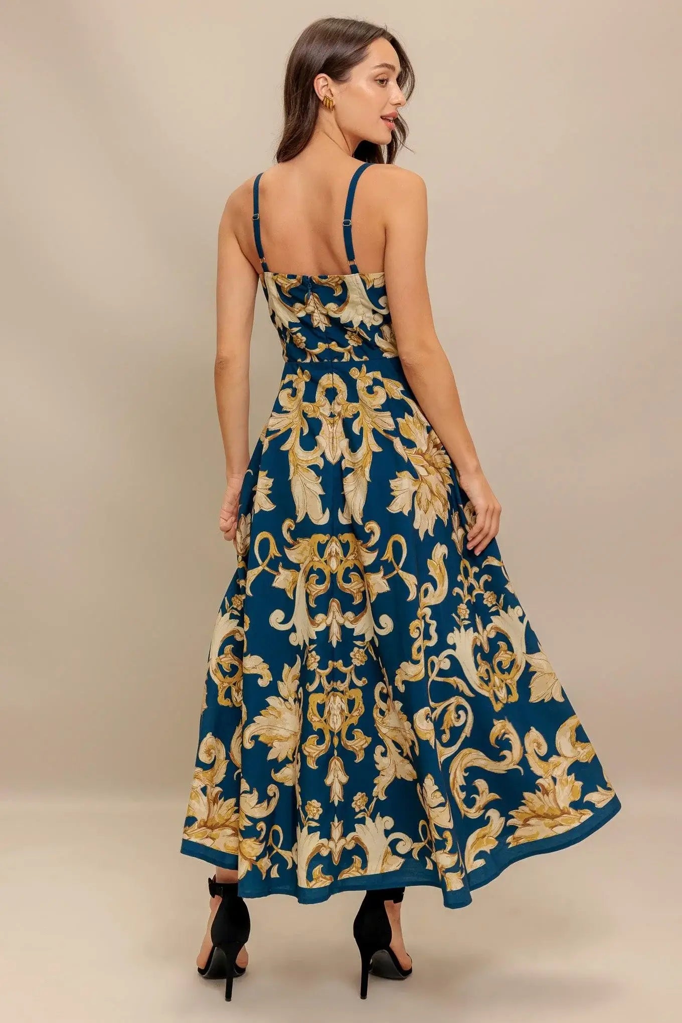 IMPERIAL BLOOM BLUE WOVEN MIDI DRESS - Flying Tomato - Flyclothing LLC