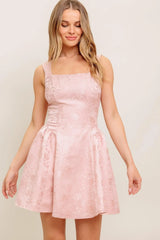 SWEET BLOOM WOVEN JACQUARD SATIN MINI DRESS - Flying Tomato - Flyclothing LLC