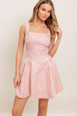 SWEET BLOOM WOVEN JACQUARD SATIN MINI DRESS - Flying Tomato - Flyclothing LLC