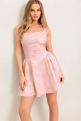 SWEET BLOOM WOVEN JACQUARD SATIN MINI DRESS - Flying Tomato - Flyclothing LLC