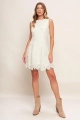 AUTUMN BLOOM VINTAGE IVORY WOVEN LACE MINI DRESS - Flying Tomato - Flyclothing LLC